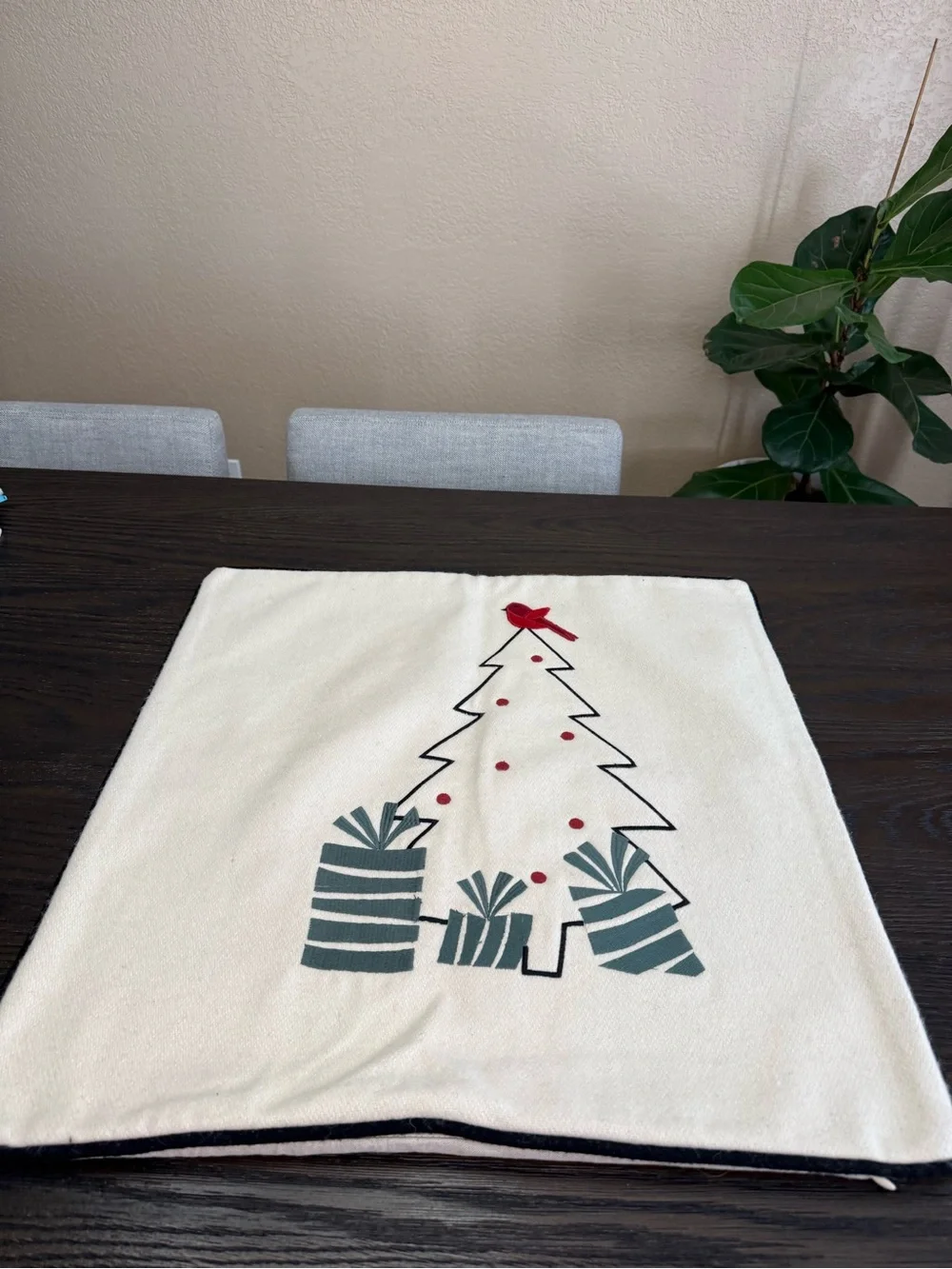 Crate & Barrel Joan Anderson Christmas Tree Wool Pillow Cover 23x23 NWT
